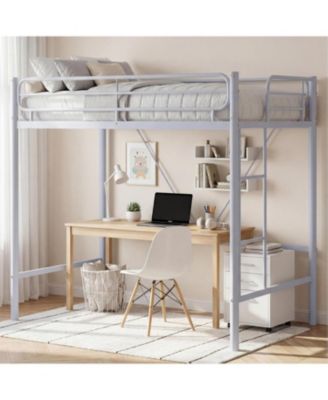 Twin Size Loft Bed for Kids/Teens, Heavy Duty Metal Loft Bed Frame with 11.7 inch Guardrail, Space Saving Bed with Workspace Underneath