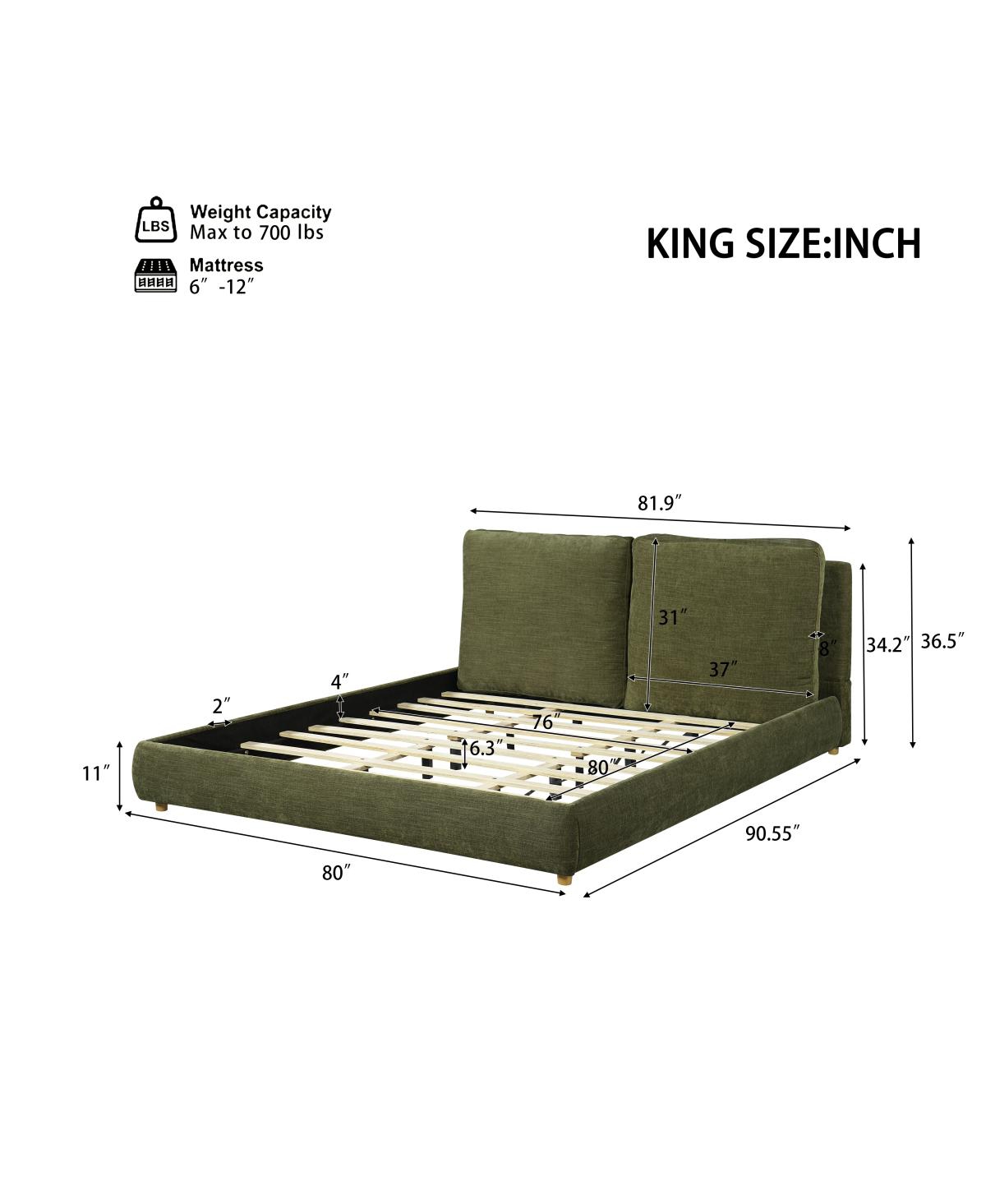 Streamdale Furniture Upholstered Bed Frame with Two Removable Pillow Headboard