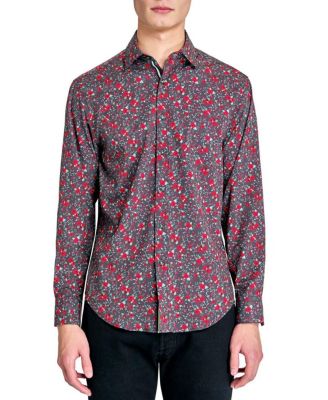 Men's Regular Fit 4-Way Stretch Performance Vibrant Floral Long Sleeve Button Down