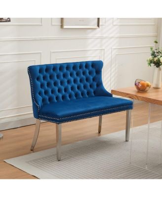 Velvet Tufted Double Dining Loveseat Bench with Brushed Silver Legs