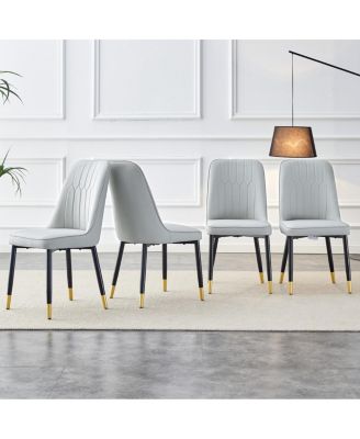 Set of 4 Modern PU Leather Dining Chairs with Metal Legs
