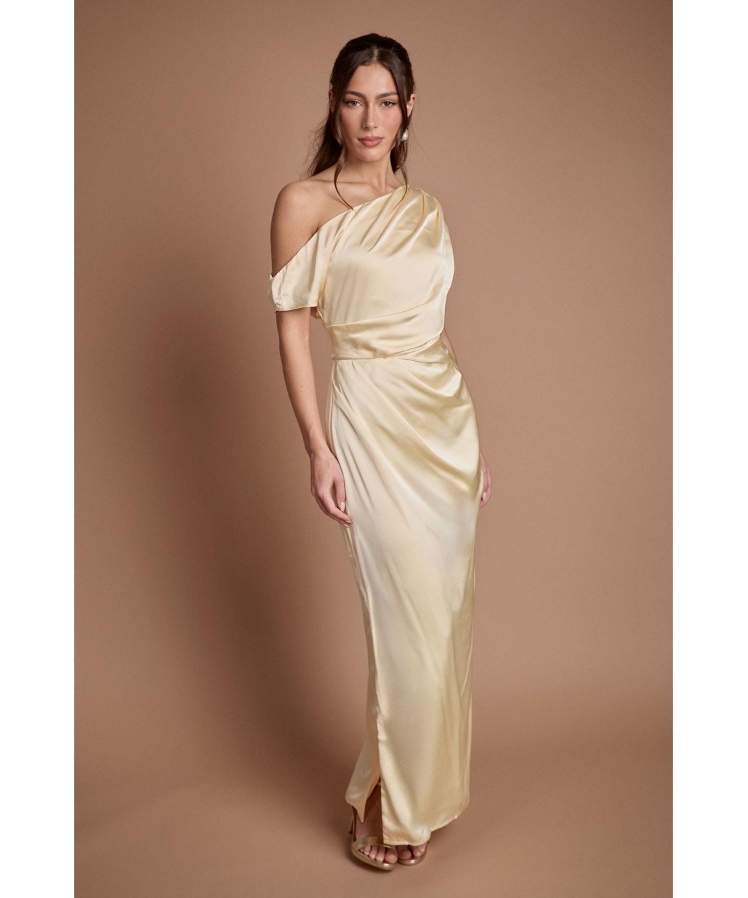 Women's Off Shoulder Satin Maxi Dress