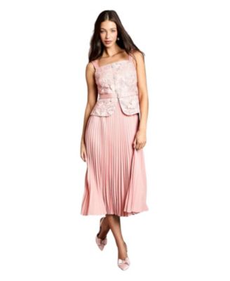 Women's Lace Peplum Belted Midi Dress