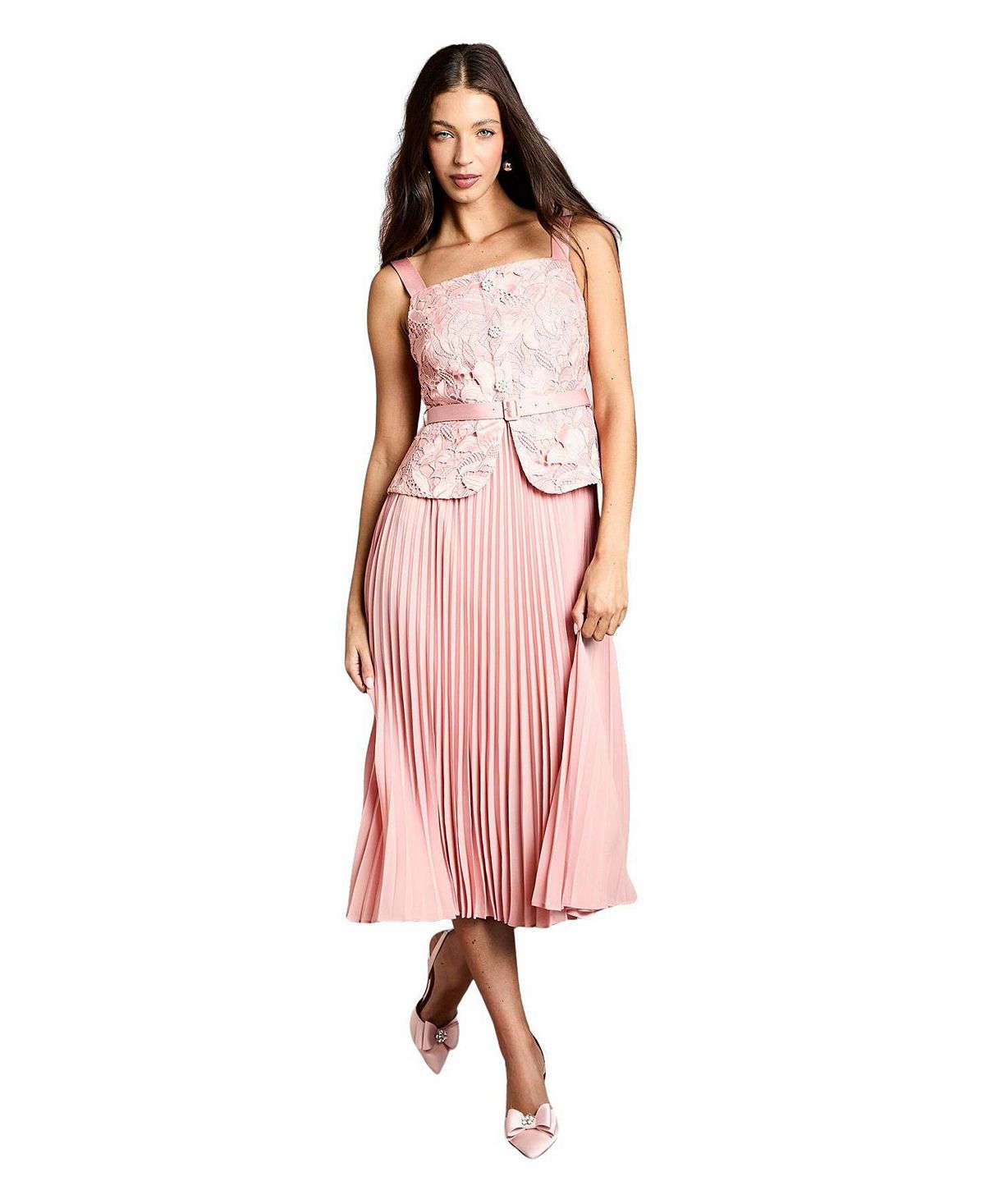 Coast Women's Lace Peplum Belted Midi Dress view 1 — MAYCSS fashion products