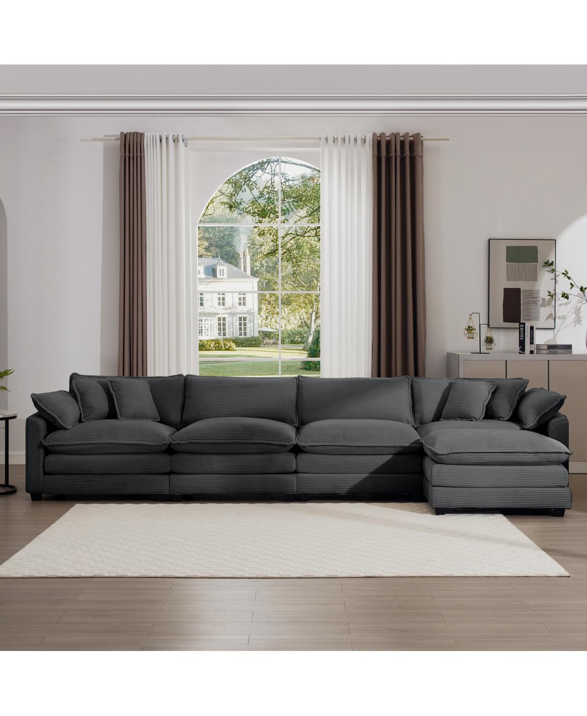 Streamdale Furniture 4-Seater Corduroy Sofa with Footstool and Pillows