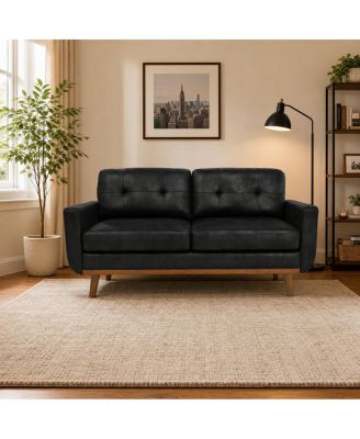 65-inch Modern Minimalist Two-Seater Sofa with Foil Fabric and Wood Legs