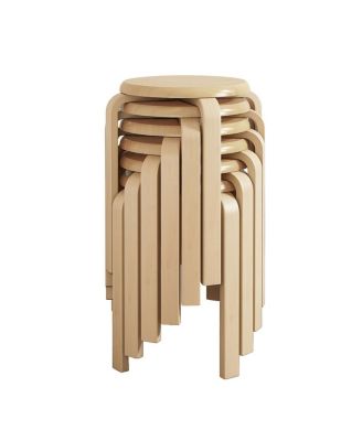 6-Piece Stackable Bentwood Stool Set 18'' Round Backless Nesting Chairs