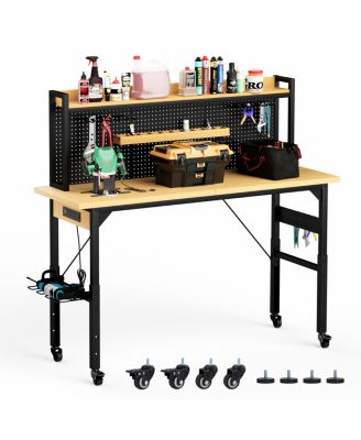 71'' Heavy-Duty Adjustable Workbench with Pegboard Wheels and Power Outlets