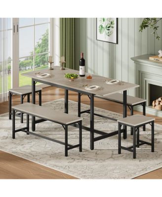 Expandable Dining Table Set for 4-8 with 2 Benches and 2 Stools