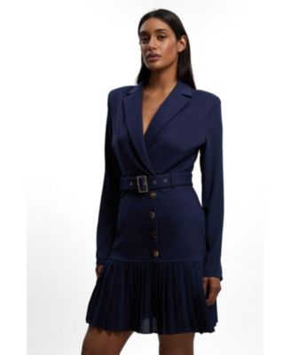 Women's Pleated Skirt Collared Mini Dress