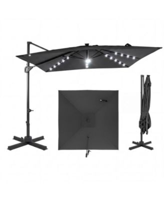 10 Feet Cantilever Patio Umbrella with 32 Solar LED Lights for Pool