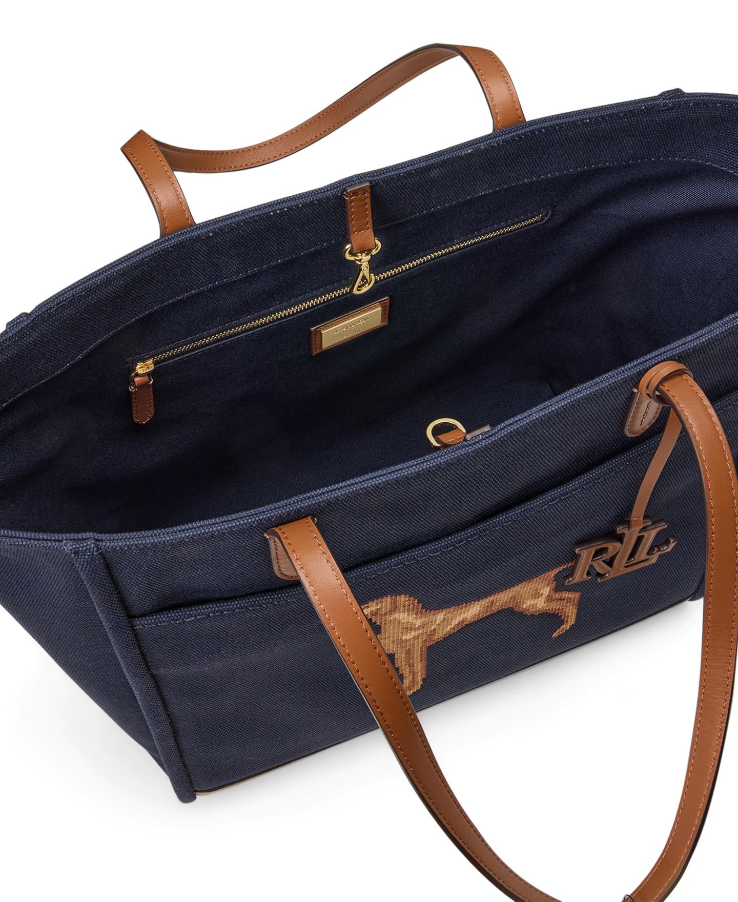 Женская сумка Lauren Ralph Lauren Cameryn Dog Embroidered Extra-Large, цвет: Тёмно-синий / Рыжевато-коричневый — фото 5