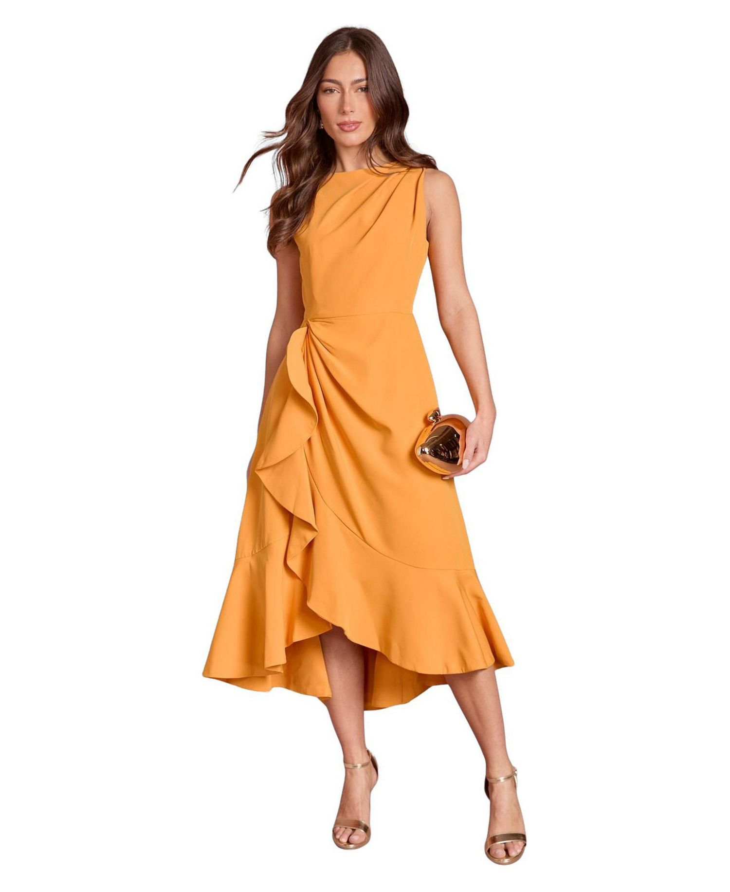 Women's Crepe Ruffle Low Back Dress