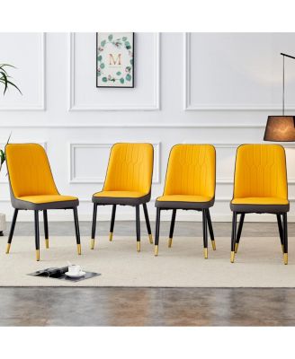 Modern Dual-Tone PU Leather Dining Chairs with Metal Legs Set of 4