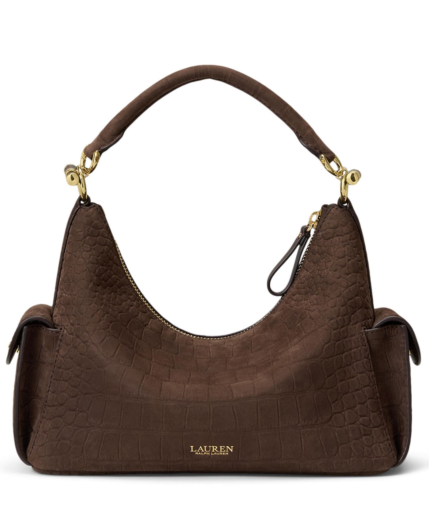 Женская сумка Lauren Ralph Lauren Blaike Suede Croc-Embossed Small Shoulder, цвет: Каштановый коричневый — фото 5