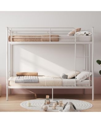 Twin Over Twin Metal Bunk Bed with Ladder and Guardrail