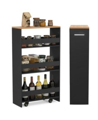 Narrow Rolling Storage Cart with 4-Tier Open Shelves and Lockable Wheels