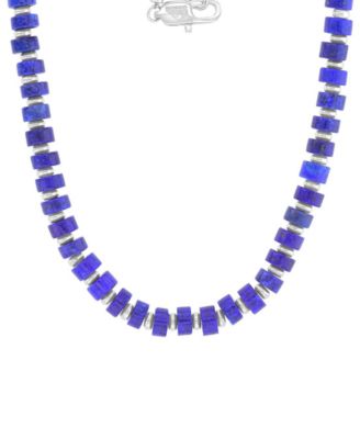 Quiksilver Men's Platinum-Plated Steel Lapis Polished Beads Necklace - Platinum/Blue
