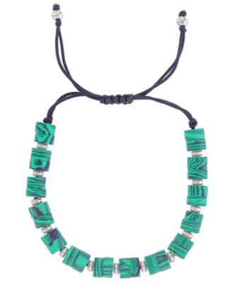 Men's Platinum-Plated Steel Malachite Beads Adjustable Bracelet