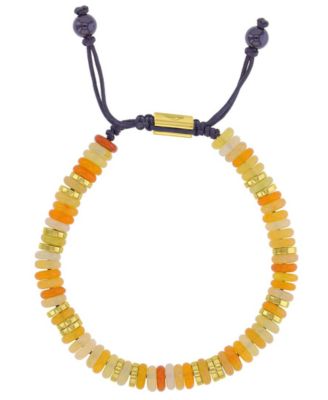 Men's 18k Gold-Plated Steel Yellow Slider Onyx Tiger Eye Adjustable Bracelet
