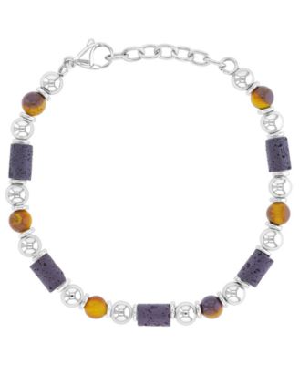 Quiksilver Men's Platinum-Plated Tiger Eye Lava Bracelet - Platinum/Multi