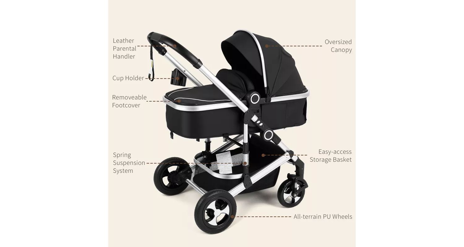 Cozi 2 Convertible Baby Stroller, Folding High Landscape Design with Adjustable Canopy and Diaper Bag