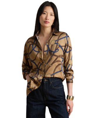 Petite Belting Print Collared Shirt