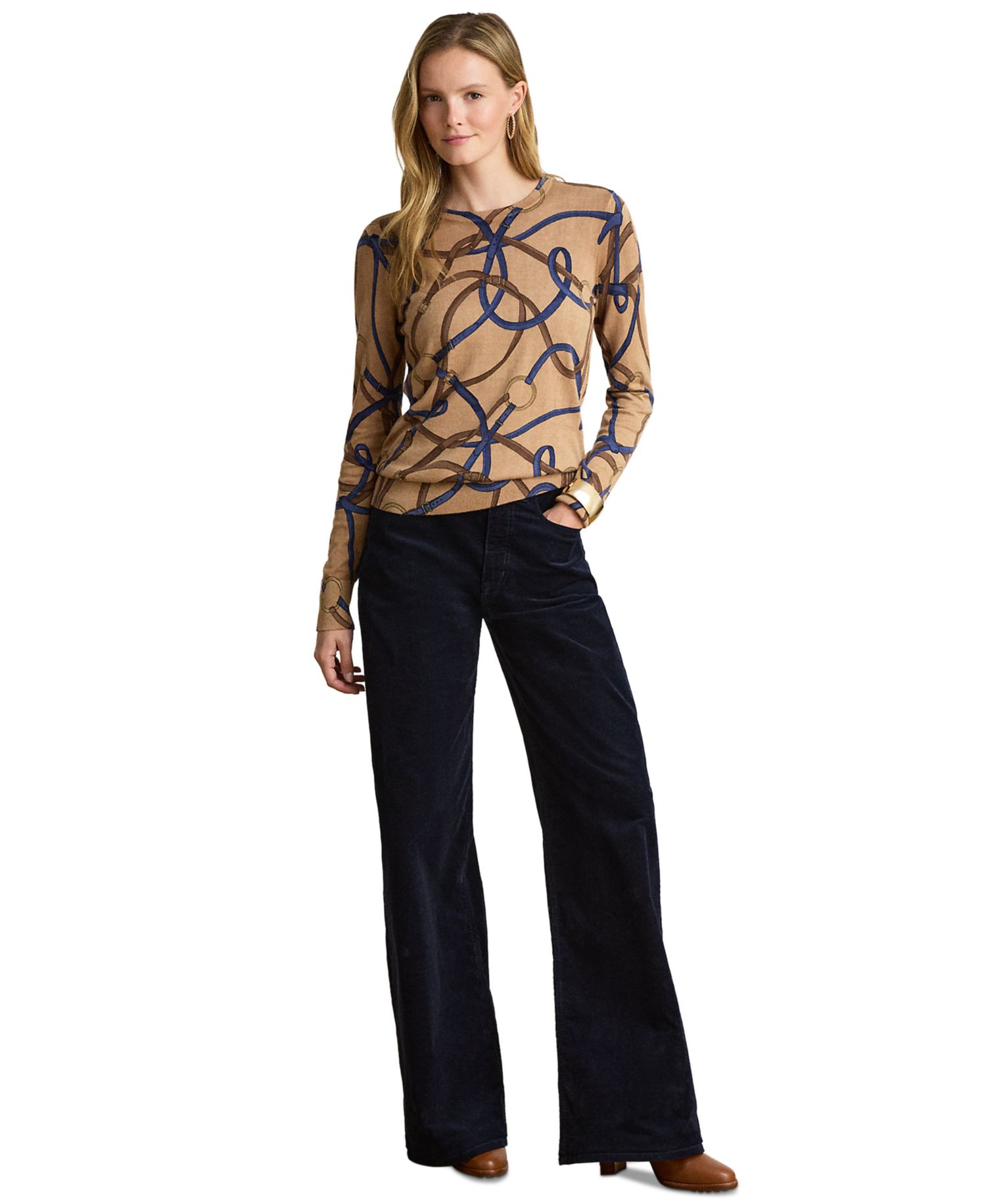 Petite Belting-Print Cotton-Modal Sweater