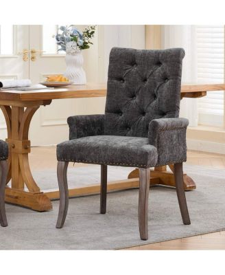  Tufted Chenille Upholstered Dining Chair with Curved Wood Legs