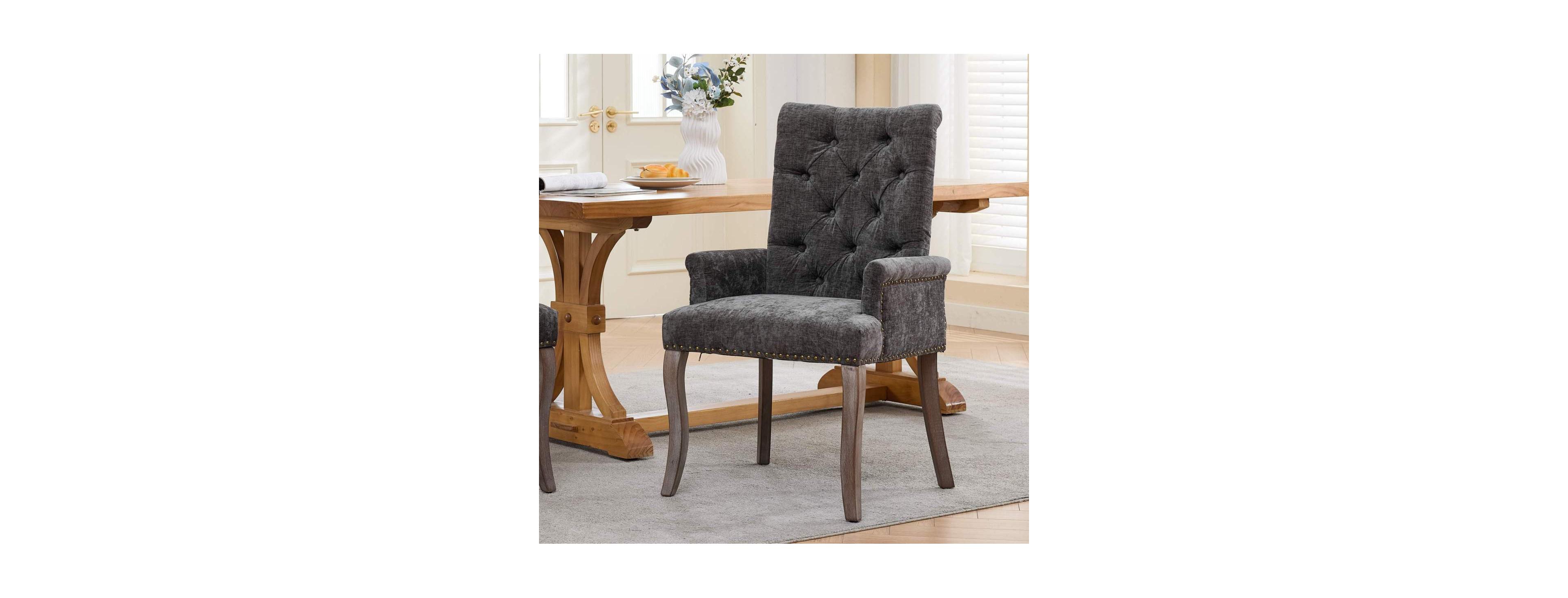Streamdale Furniture Tufted Chenille Upholstered Dining Chair with Curved Wood Legs