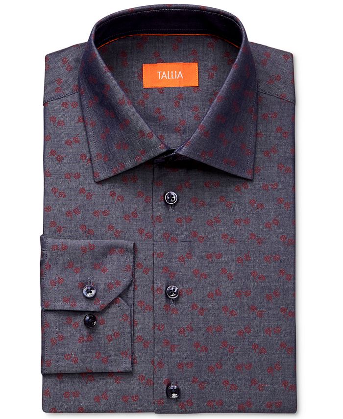 Tallia Men's Fitted Floral-Print Denim Dress Shirt - Macy's