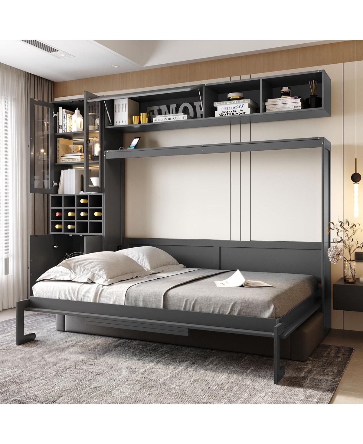 Streamdale Furniture Full Size Murphy Bed Wall Bed with Sofa Shelves Usb