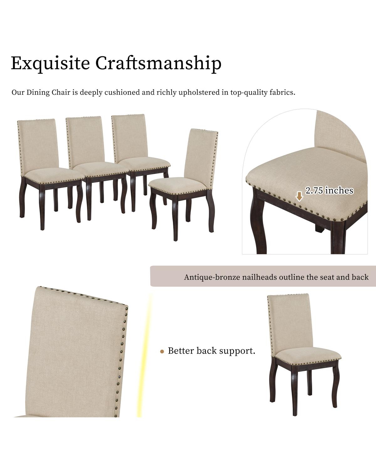 Streamdale Furniture Set of 2 Upholstered Wood Dining Chairs with Nailhead Trim