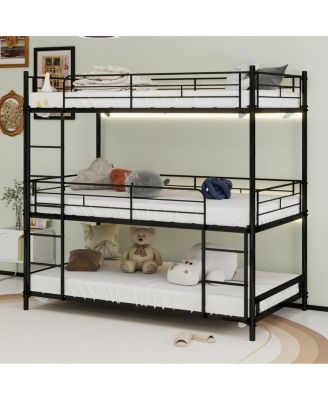 Heavy-Duty Triple Bunk Bed with Ladder and Railing