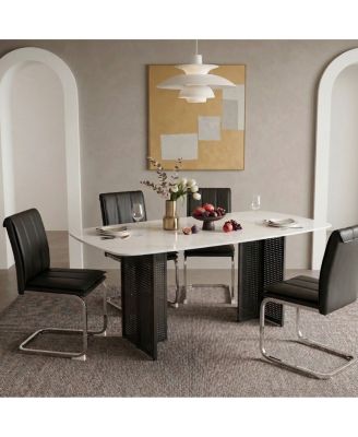 Modern Rectangular Marble-Patterned Tempered Glass Dining Table for 6