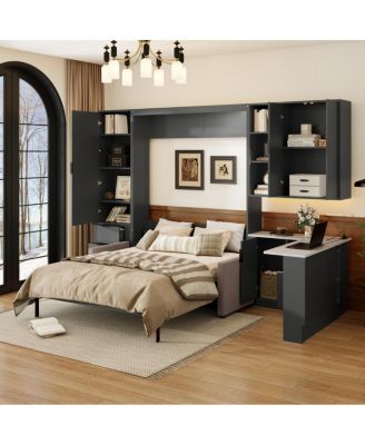 Queen Murphy Bed with Sofa Storage LED and USB