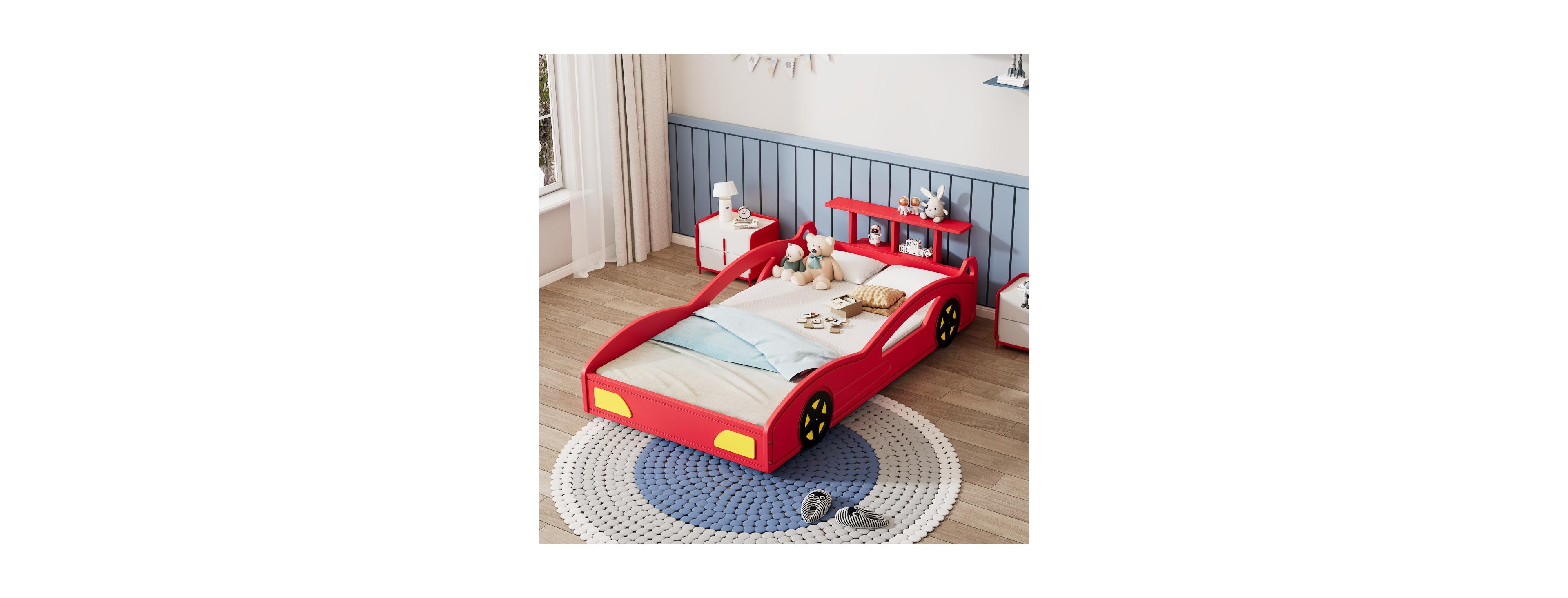 Streamdale Furniture Wooden Race Car Twin Bed with Wheels