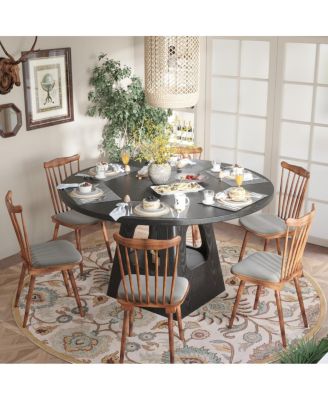 47-Inch Round Farmhouse Dining Table with Storage Base (Table Only)