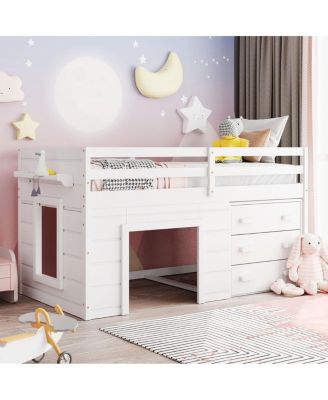 Twin Size Loft Bed with Cabinet and Shelf