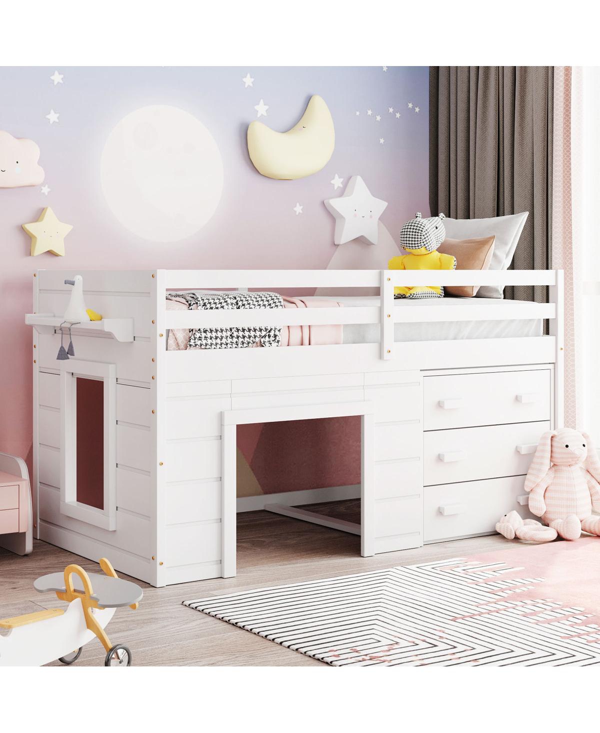 Streamdale Furniture Twin Size Loft Bed with Cabinet and Shelf