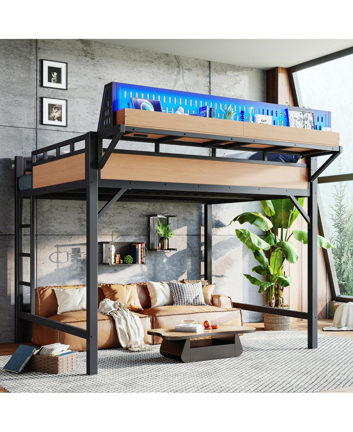 Streamdale Furniture Loft Bed with Storage Pegboard Usb Ports and Led Lights