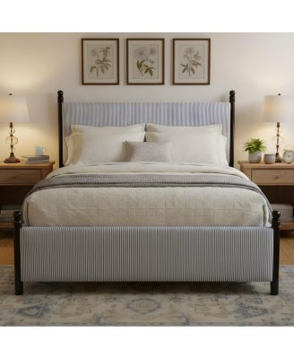 48-inch Striped Rubberwood Upholstered Bed King