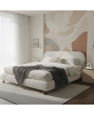 Boucle Upholstered Bed with Rubber Wood Foot