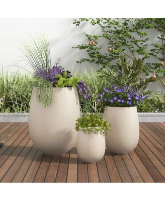 3-Piece Lightweight MGO Round Outdoor Planter Set with Drainage Holes