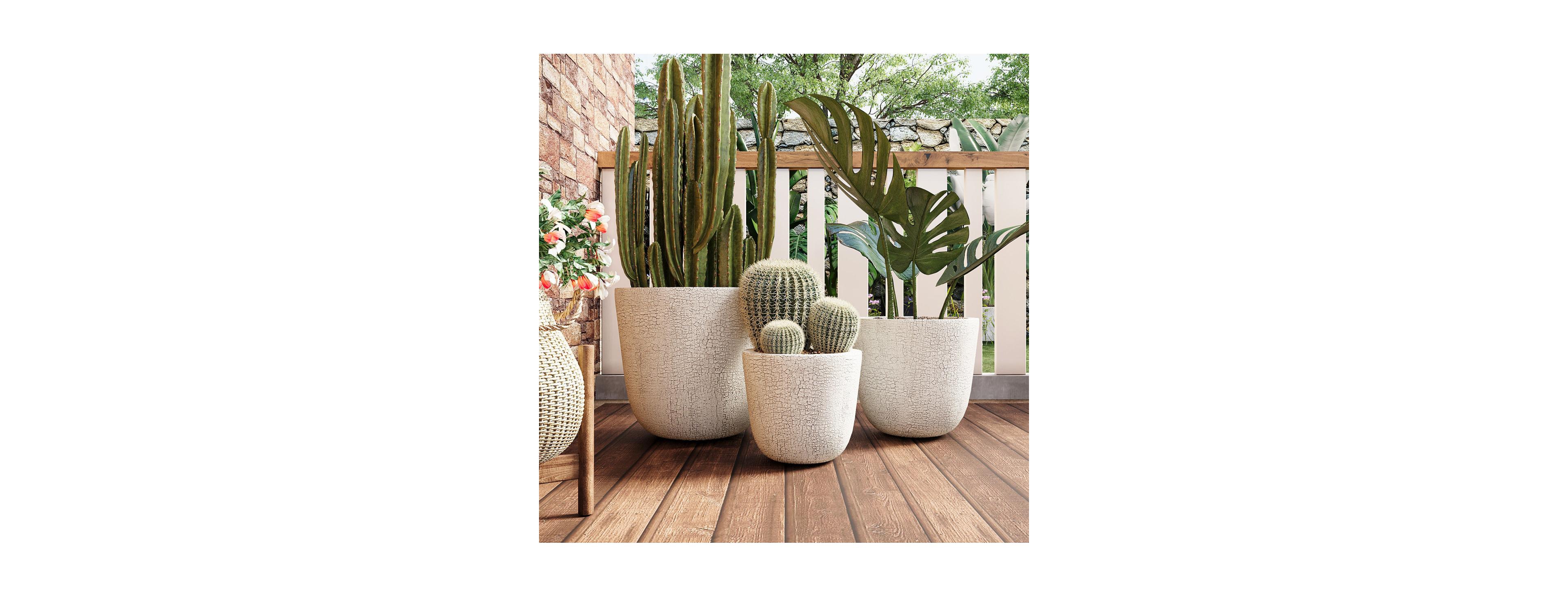 Streamdale Furniture 3-Piece Lightweight Mgo Round Crackle Stone Planter Set with Drainage