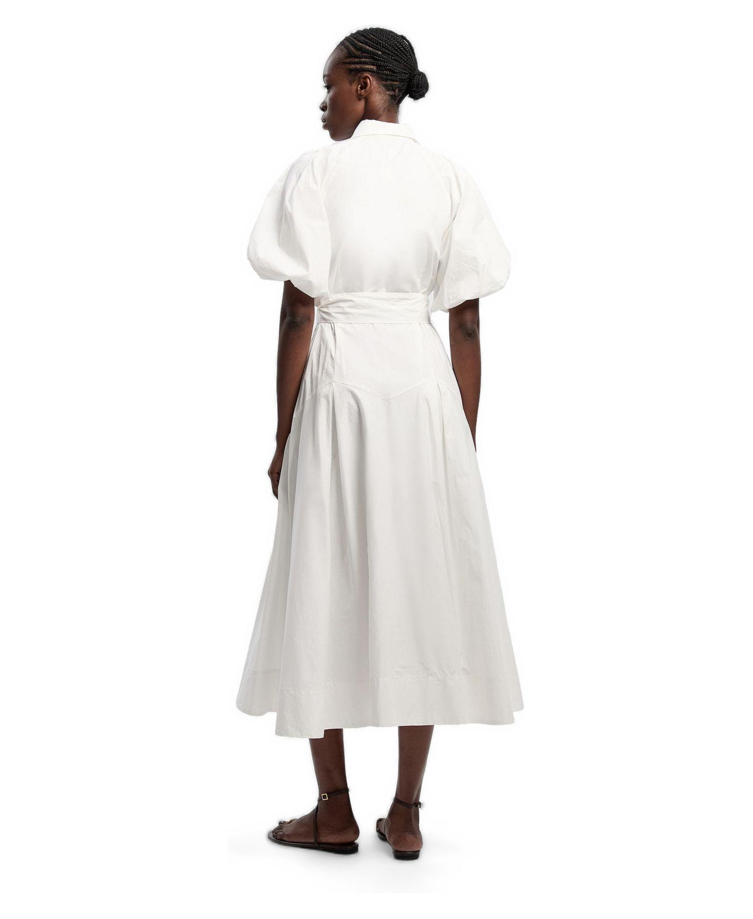 Women's Cotton Puff Sleeve Midi Shirt Dress