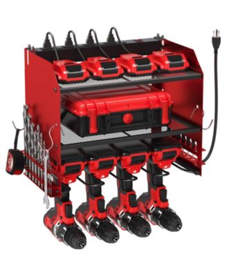 Power Tool Organizer Wall Mount Charging Station Drill Holder Outlet Strip Garage Workshop Storage Rack