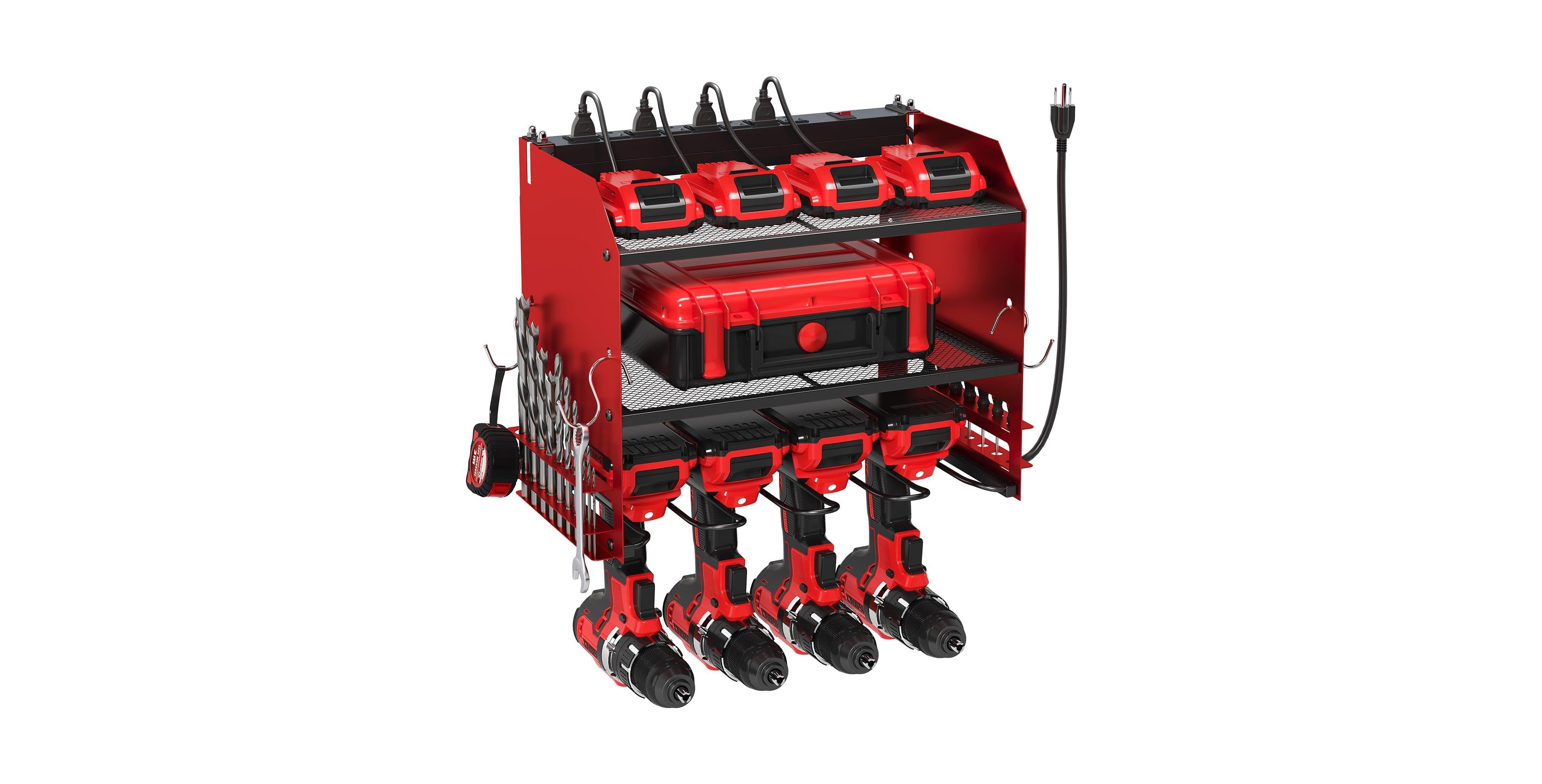 Xdovet Power Tool Organizer Wall Mount Charging Station Drill Holder Outlet Strip Garage Workshop Storage Rack