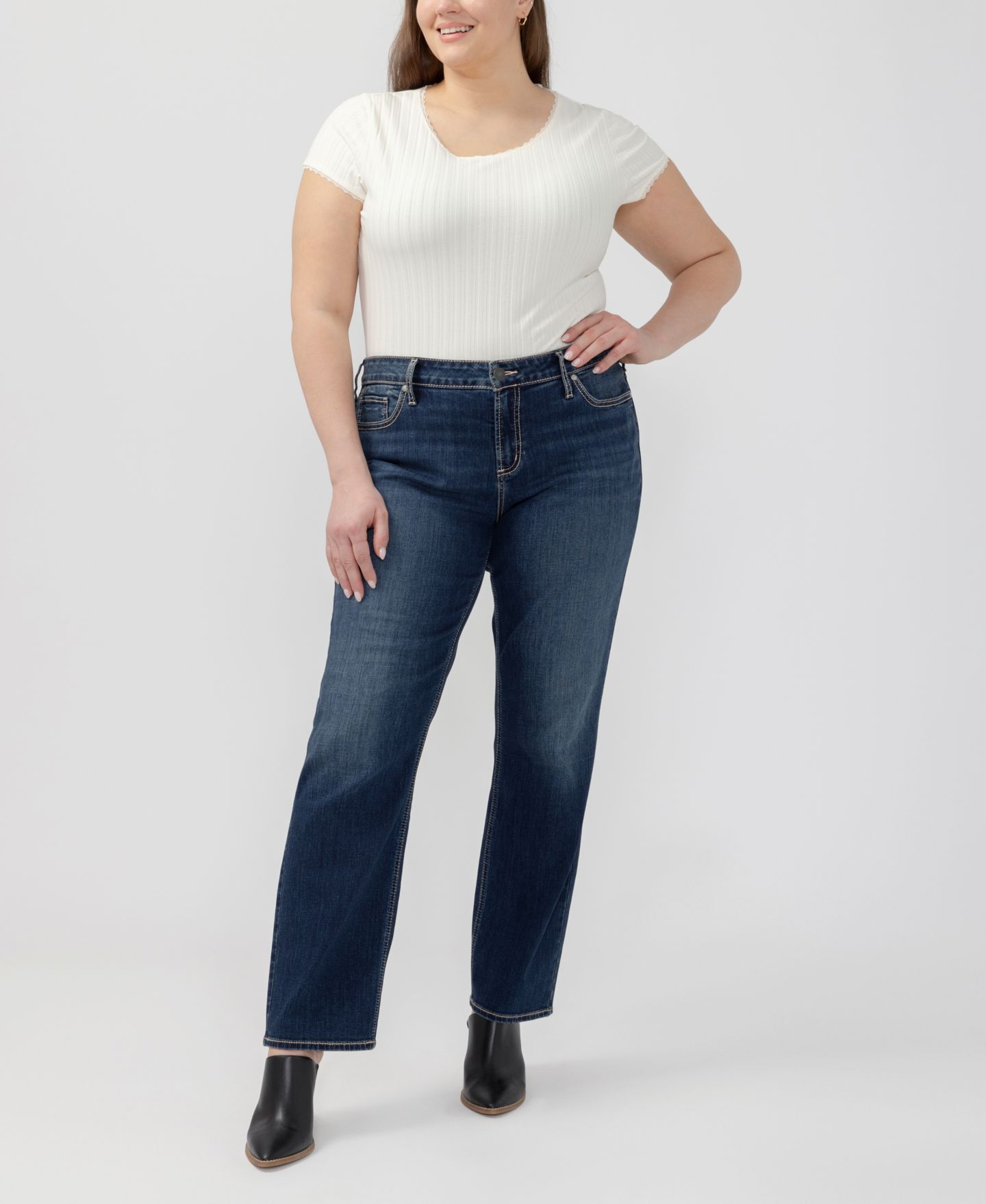Женские джинсы Silver Jeans Co. Plus Size Elyse Comfort Fit Straight, цвет: Focus — фото 2