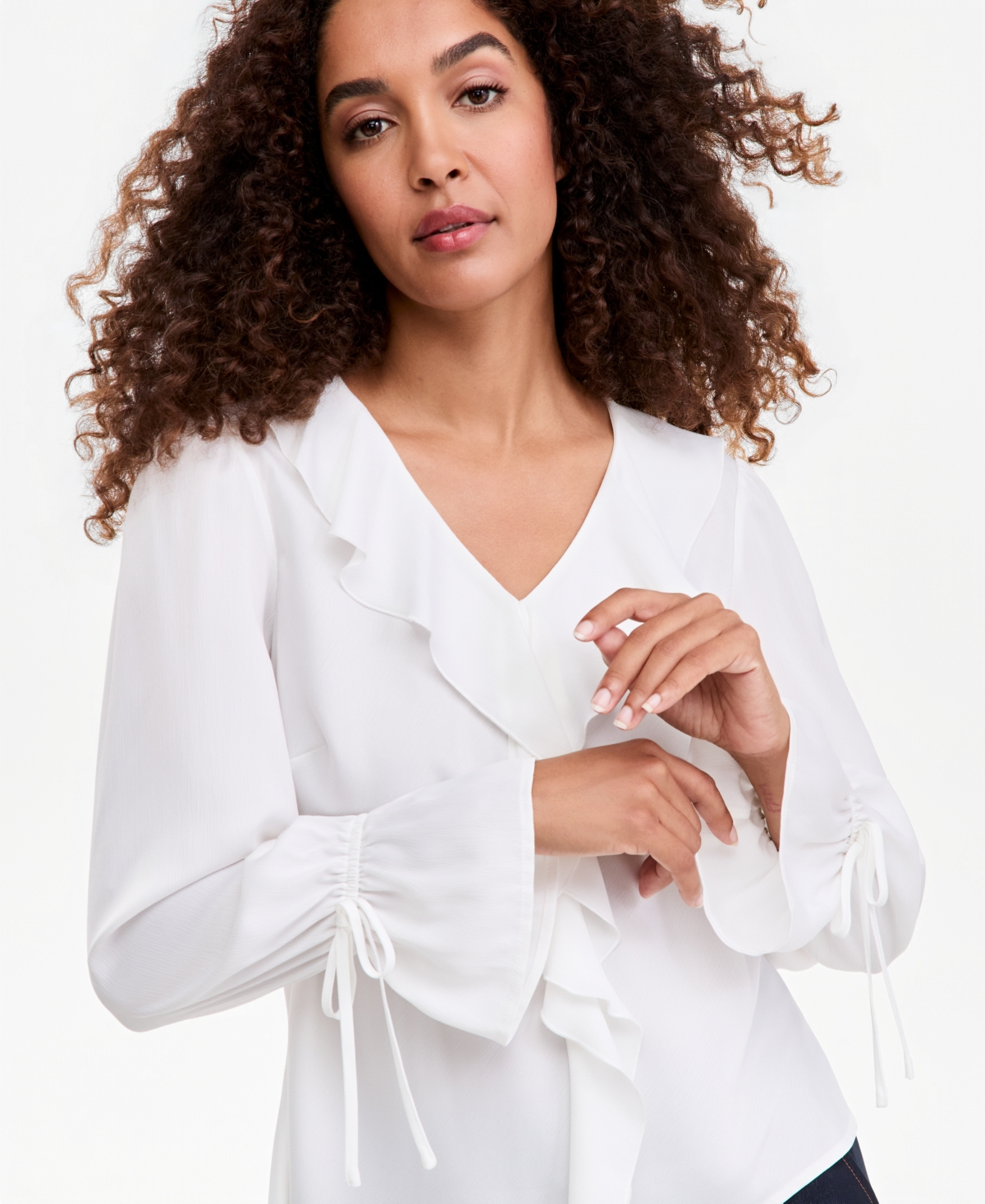 Tahari Asl Women's V-Neck Long-Sleeve Ruffle Blouse